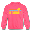 Hawaii Youth Sweatshirt - Retro Sunrise Youth Hawaii Crewneck Sweatshirt - neon pink