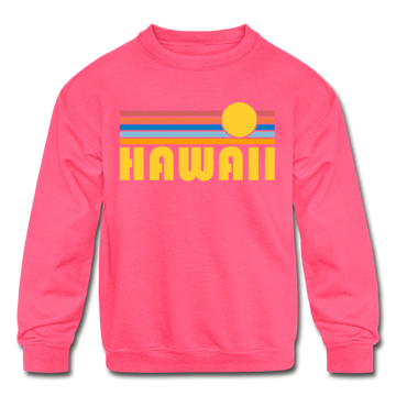 Hawaii Youth Sweatshirt - Retro Sunrise Youth Hawaii Crewneck Sweatshirt - neon pink