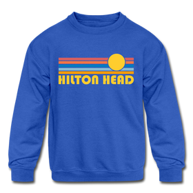 Hilton Head, South Carolina Youth Sweatshirt - Retro Sunrise Youth Hilton Head Crewneck Sweatshirt