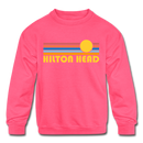 Hilton Head, South Carolina Youth Sweatshirt - Retro Sunrise Youth Hilton Head Crewneck Sweatshirt - neon pink