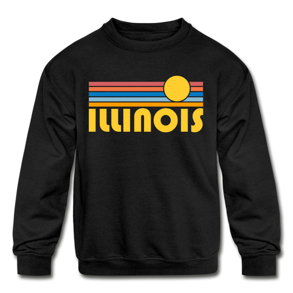 Illinois Youth Sweatshirt - Retro Sunrise Youth Illinois Crewneck Sweatshirt - black
