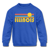 Illinois Youth Sweatshirt - Retro Sunrise Youth Illinois Crewneck Sweatshirt - royal blue