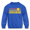 Indiana Youth Sweatshirt - Retro Sunrise Youth Indiana Crewneck Sweatshirt - royal blue