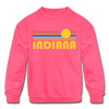 Indiana Youth Sweatshirt - Retro Sunrise Youth Indiana Crewneck Sweatshirt - neon pink