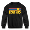 Idaho Youth Sweatshirt - Retro Sunrise Youth Idaho Crewneck Sweatshirt - black