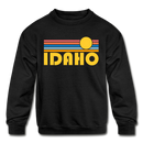 Idaho Youth Sweatshirt - Retro Sunrise Youth Idaho Crewneck Sweatshirt - black