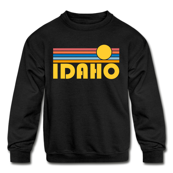 Idaho Youth Sweatshirt - Retro Sunrise Youth Idaho Crewneck Sweatshirt - black