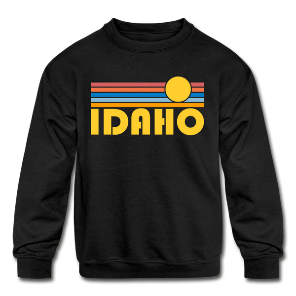 Idaho Youth Sweatshirt - Retro Sunrise Youth Idaho Crewneck Sweatshirt - black