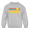 Idaho Youth Sweatshirt - Retro Sunrise Youth Idaho Crewneck Sweatshirt - heather gray