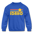 Idaho Youth Sweatshirt - Retro Sunrise Youth Idaho Crewneck Sweatshirt - royal blue