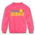 Idaho Youth Sweatshirt - Retro Sunrise Youth Idaho Crewneck Sweatshirt - neon pink