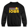 Iowa Youth Sweatshirt - Retro Sunrise Youth Iowa Crewneck Sweatshirt - black