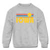 Iowa Youth Sweatshirt - Retro Sunrise Youth Iowa Crewneck Sweatshirt - heather gray