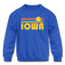 Iowa Youth Sweatshirt - Retro Sunrise Youth Iowa Crewneck Sweatshirt - royal blue