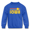 Iowa Youth Sweatshirt - Retro Sunrise Youth Iowa Crewneck Sweatshirt - royal blue