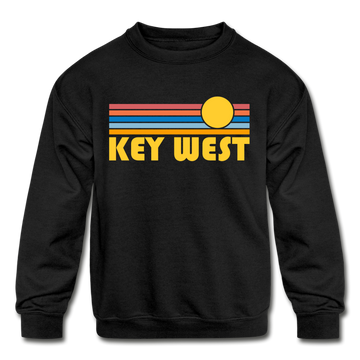Key West, Florida Youth Sweatshirt - Retro Sunrise Youth Key West Crewneck Sweatshirt - black