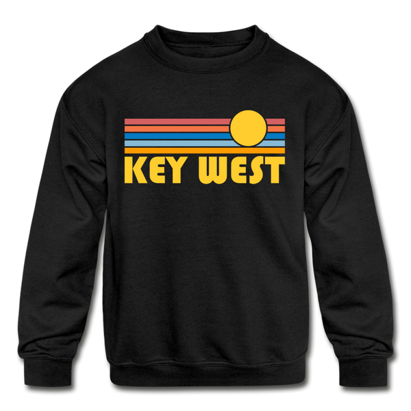 Key West, Florida Youth Sweatshirt - Retro Sunrise Youth Key West Crewneck Sweatshirt - black