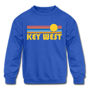 Key West, Florida Youth Sweatshirt - Retro Sunrise Youth Key West Crewneck Sweatshirt - royal blue