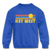 Key West, Florida Youth Sweatshirt - Retro Sunrise Youth Key West Crewneck Sweatshirt - royal blue