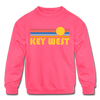 Key West, Florida Youth Sweatshirt - Retro Sunrise Youth Key West Crewneck Sweatshirt - neon pink