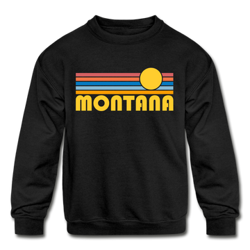 Montana Youth Sweatshirt - Retro Sunrise Youth Montana Crewneck Sweatshirt - black
