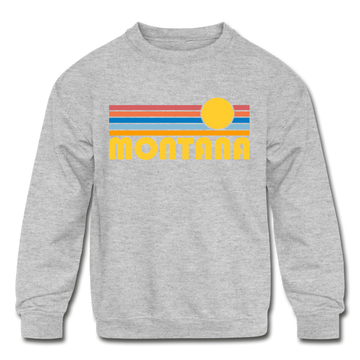 Montana Youth Sweatshirt - Retro Sunrise Youth Montana Crewneck Sweatshirt - heather gray