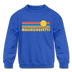Massachusetts Youth Sweatshirt - Retro Sunrise Youth Massachusetts Crewneck Sweatshirt - royal blue