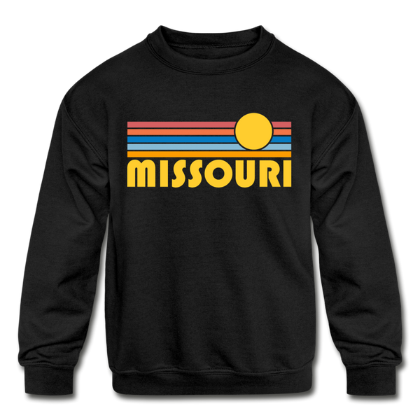 Missouri Youth Sweatshirt - Retro Sunrise Youth Missouri Crewneck Sweatshirt - black