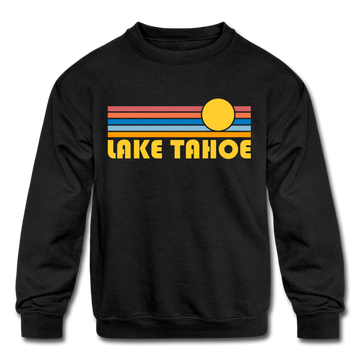 Lake Tahoe, California Youth Sweatshirt - Retro Sunrise Youth Lake Tahoe Crewneck Sweatshirt - black