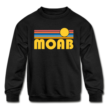 Moab, Utah Youth Sweatshirt - Retro Sunrise Youth Moab Crewneck Sweatshirt - black