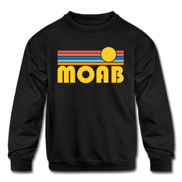 Moab, Utah Youth Sweatshirt - Retro Sunrise Youth Moab Crewneck Sweatshirt - black