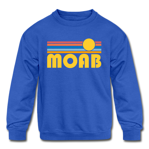 Moab, Utah Youth Sweatshirt - Retro Sunrise Youth Moab Crewneck Sweatshirt - royal blue