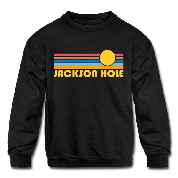 Jackson Hole, Wyoming Youth Sweatshirt - Retro Sunrise Youth Jackson Hole Crewneck Sweatshirt - black