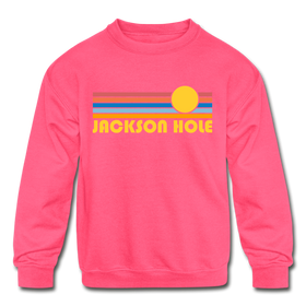 Jackson Hole, Wyoming Youth Sweatshirt - Retro Sunrise Youth Jackson Hole Crewneck Sweatshirt