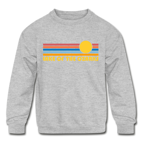 Lake of the Ozarks, Missouri Youth Sweatshirt - Retro Sunrise Youth Lake of the Ozarks Crewneck Sweatshirt - heather gray