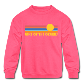 Lake of the Ozarks, Missouri Youth Sweatshirt - Retro Sunrise Youth Lake of the Ozarks Crewneck Sweatshirt