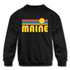 Maine Youth Sweatshirt - Retro Sunrise Youth Maine Crewneck Sweatshirt - black