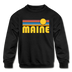 Maine Youth Sweatshirt - Retro Sunrise Youth Maine Crewneck Sweatshirt - black