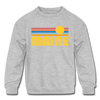 Maine Youth Sweatshirt - Retro Sunrise Youth Maine Crewneck Sweatshirt - heather gray