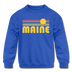 Maine Youth Sweatshirt - Retro Sunrise Youth Maine Crewneck Sweatshirt - royal blue
