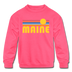 Maine Youth Sweatshirt - Retro Sunrise Youth Maine Crewneck Sweatshirt - neon pink