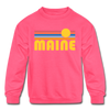 Maine Youth Sweatshirt - Retro Sunrise Youth Maine Crewneck Sweatshirt