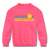 North Carolina Youth Sweatshirt - Retro Sunrise Youth North Carolina Crewneck Sweatshirt - neon pink