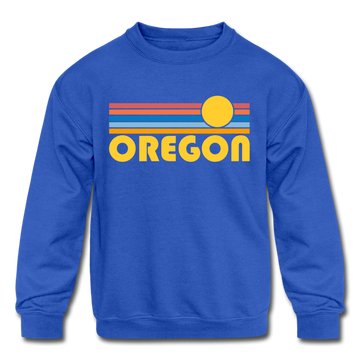 Oregon Youth Sweatshirt - Retro Sunrise Youth Oregon Crewneck Sweatshirt - royal blue
