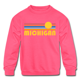 Michigan Youth Sweatshirt - Retro Sunrise Youth Michigan Crewneck Sweatshirt