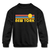 New York, New York Youth Sweatshirt - Retro Sunrise Youth New York Crewneck Sweatshirt - black