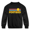 Portland, Oregon Youth Sweatshirt - Retro Sunrise Youth Portland Crewneck Sweatshirt - black