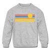 Portland, Oregon Youth Sweatshirt - Retro Sunrise Youth Portland Crewneck Sweatshirt - heather gray
