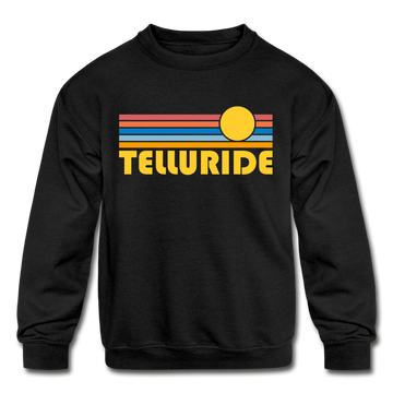 Telluride, Colorado Youth Sweatshirt - Retro Sunrise Youth Telluride Crewneck Sweatshirt - black
