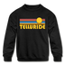 Telluride, Colorado Youth Sweatshirt - Retro Sunrise Youth Telluride Crewneck Sweatshirt - black